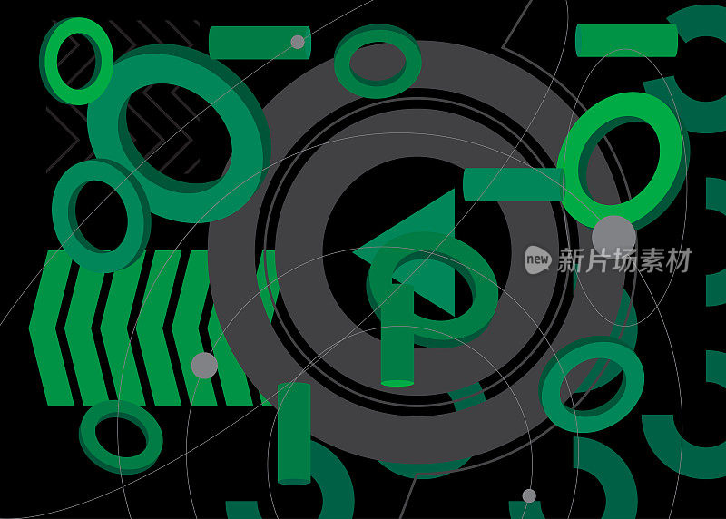 Black and green Simple volumetric vector background. Busy geometrical shapes banner, poster. Vibrant retro geometric cartoon graphic art illustration.